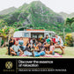 A group of happy friends enjoying a gathering outdoors with a picturesque mountain backdrop, promoting Koa Kava's Fiji Waka Premium Kava as a key to relaxation.